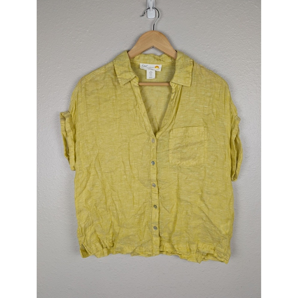 C&C California Shirt Womens Medium Linen Button Up Lightweight Summer Blouse 438 - Picture 2 of 8